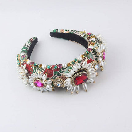 New Fashion European And American Style Baroque Light Luxury Sponge Rhinestone Pearl GEM Headband - Royalessencelux