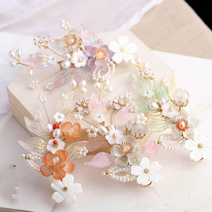 Hanfu Ancient Style Handmade Hair Crown Fringed Gradient All-match Hair Accessories - Royalessencelux