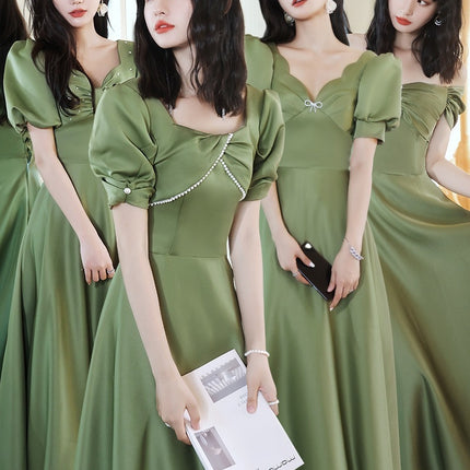 2024 Avocado Green Sisters Group Dress Skirt Women Satin Spring - Royalessencelux