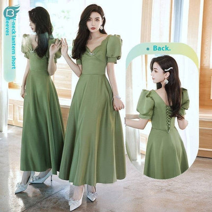 2024 Avocado Green Sisters Group Dress Skirt Women Satin Spring - Royalessencelux