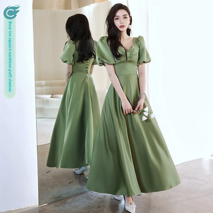 2024 Avocado Green Sisters Group Dress Skirt Women Satin Spring - Royalessencelux