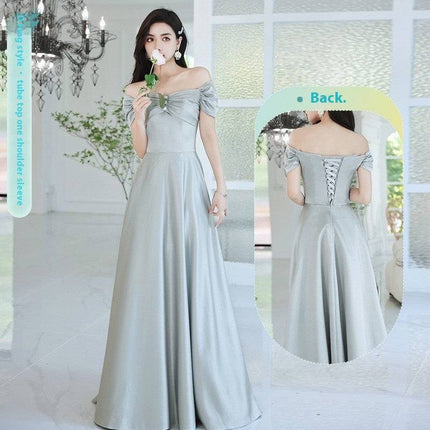 2024 Avocado Green Sisters Group Dress Skirt Women Satin Spring - Royalessencelux