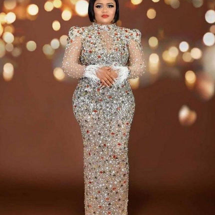 High-end Rhinestone Mesh Stretch European And American Slim Dress - Royalessencelux