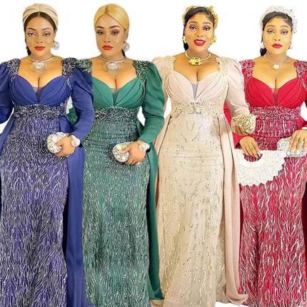 Plus Size Women's Dress V-neck Backless Sequined Evening Dress - Royalessencelux