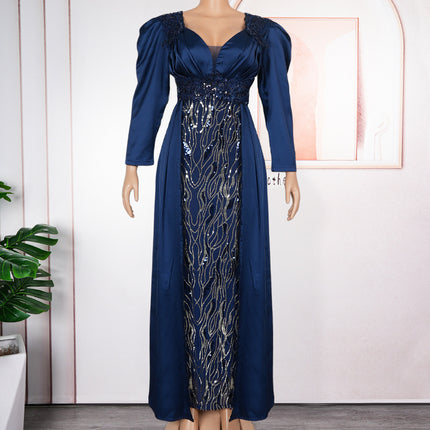 Plus Size Women's Dress V-neck Backless Sequined Evening Dress - Royalessencelux