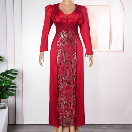 Plus Size Women's Dress V-neck Backless Sequined Evening Dress - Royalessencelux