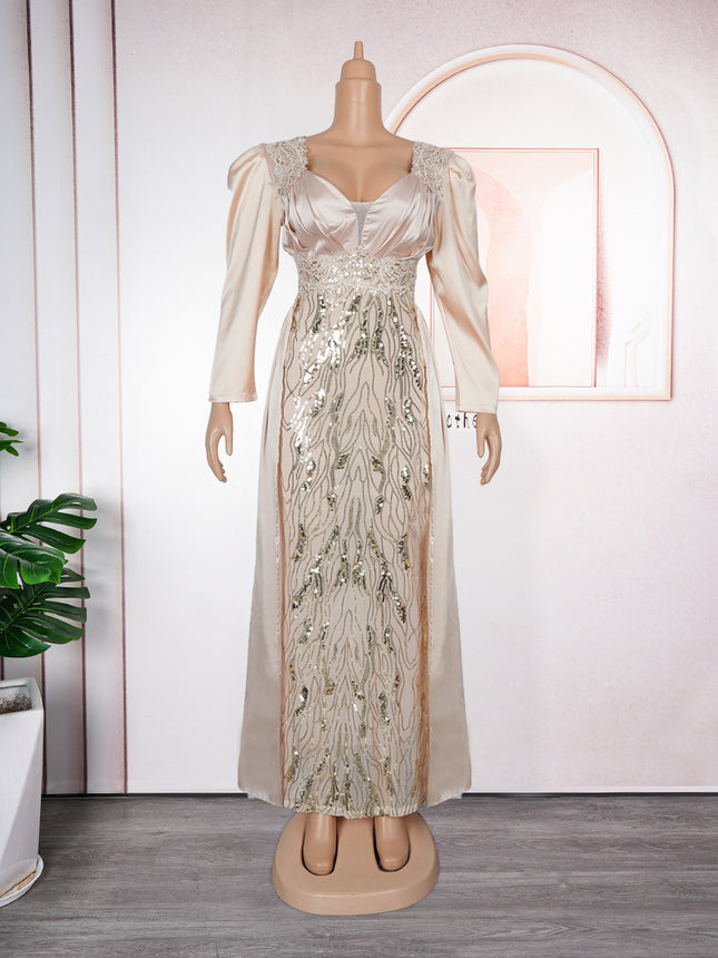 Plus Size Women's Dress V-neck Backless Sequined Evening Dress - Royalessencelux