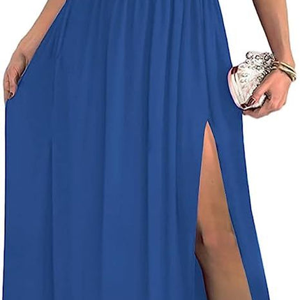 Women's One Shoulder High Split Cutout Sleeveless Elegant Sexy Cocktail Maxi Dress - Royalessencelux