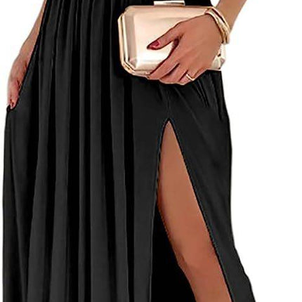Women's One Shoulder High Split Cutout Sleeveless Elegant Sexy Cocktail Maxi Dress - Royalessencelux