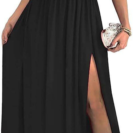 Women's One Shoulder High Split Cutout Sleeveless Elegant Sexy Cocktail Maxi Dress - Royalessencelux