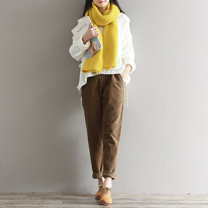 Large Size Women's Art Fan Xian Thin Corduroy Pants Autumn And Winter Loose Casual Trousers - Royalessencelux