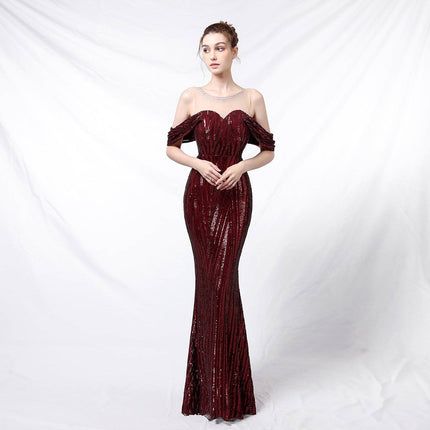 Long Sequined Long Dress With Front And Back - Royalessencelux