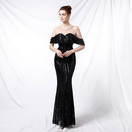 Long Sequined Long Dress With Front And Back - Royalessencelux