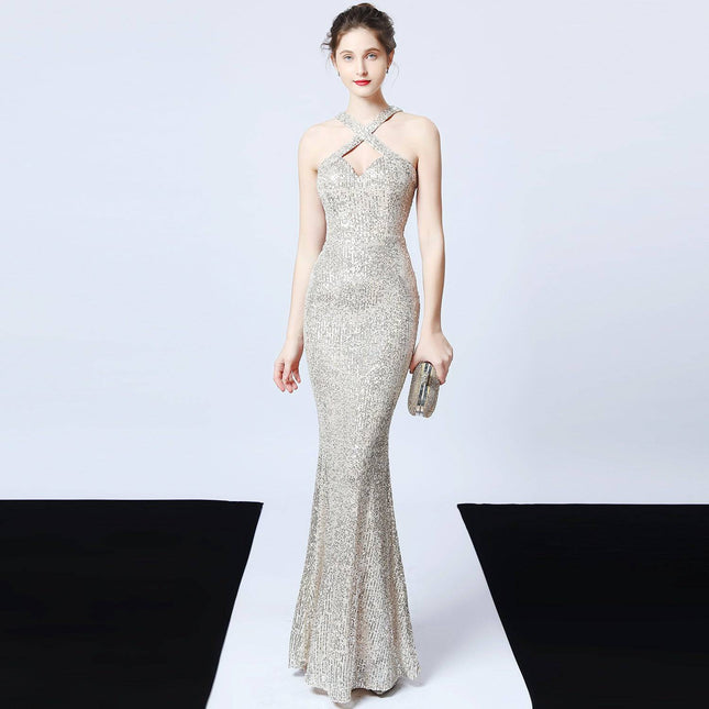 Sequined Party Dress Long Banquet Slim Fishtail - Royalessencelux