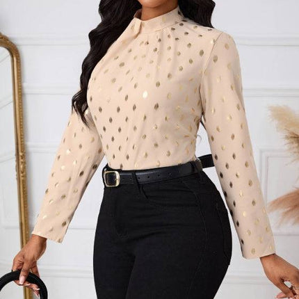 Ladies' Polka Dot Printed Pleated Collar Fashionable Date Commuting Shopping Long Sleeved Shirt - Royalessencelux