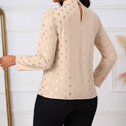Ladies' Polka Dot Printed Pleated Collar Fashionable Date Commuting Shopping Long Sleeved Shirt - Royalessencelux