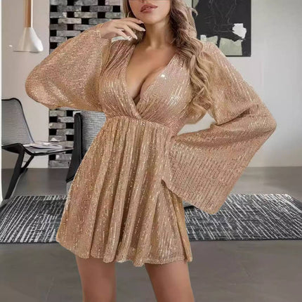 V-neck Sequin Waist Slimming Senior Party Evening Dress - Royalessencelux