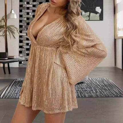 V-neck Sequin Waist Slimming Senior Party Evening Dress - Royalessencelux