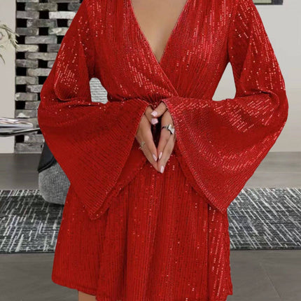 V-neck Sequin Waist Slimming Senior Party Evening Dress - Royalessencelux