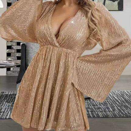 V-neck Sequin Waist Slimming Senior Party Evening Dress - Royalessencelux