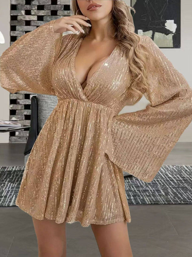 V-neck Sequin Waist Slimming Senior Party Evening Dress - Royalessencelux