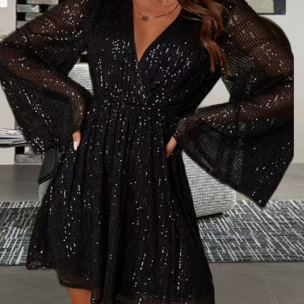 V-neck Sequin Waist Slimming Senior Party Evening Dress - Royalessencelux