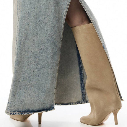 Simple Stitching Square Head Loose Sleeve High-heel Boots - Royalessencelux