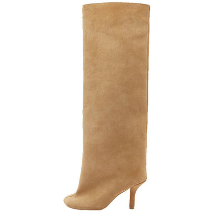 Simple Stitching Square Head Loose Sleeve High-heel Boots - Royalessencelux