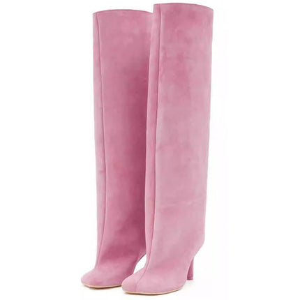 Simple Stitching Square Head Loose Sleeve High-heel Boots - Royalessencelux