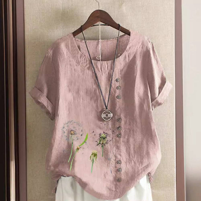Artistic Retro Cotton And Linen Printed Casual Shirt Women's Top - Royalessencelux