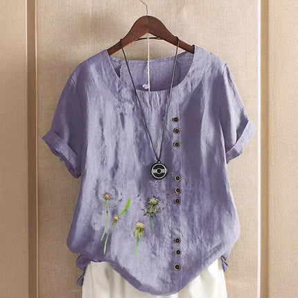 Artistic Retro Cotton And Linen Printed Casual Shirt Women's Top - Royalessencelux