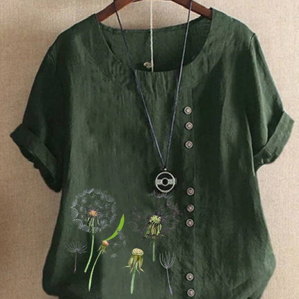 Artistic Retro Cotton And Linen Printed Casual Shirt Women's Top - Royalessencelux