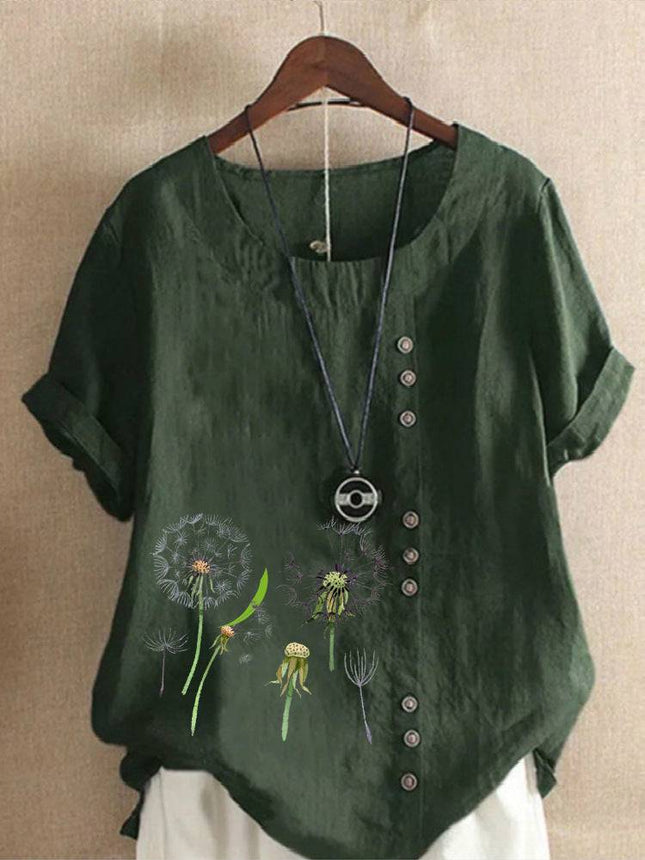 Artistic Retro Cotton And Linen Printed Casual Shirt Women's Top - Royalessencelux