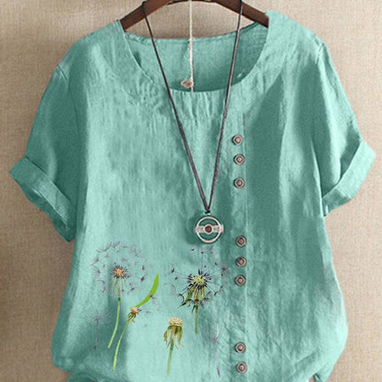 Artistic Retro Cotton And Linen Printed Casual Shirt Women's Top - Royalessencelux
