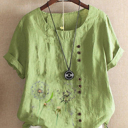 Artistic Retro Cotton And Linen Printed Casual Shirt Women's Top - Royalessencelux