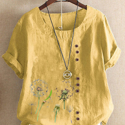 Artistic Retro Cotton And Linen Printed Casual Shirt Women's Top - Royalessencelux