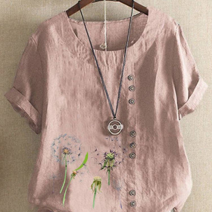 Artistic Retro Cotton And Linen Printed Casual Shirt Women's Top - Royalessencelux