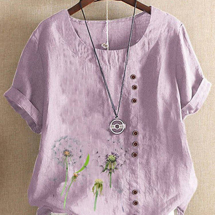 Artistic Retro Cotton And Linen Printed Casual Shirt Women's Top - Royalessencelux