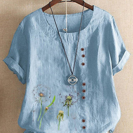 Artistic Retro Cotton And Linen Printed Casual Shirt Women's Top - Royalessencelux