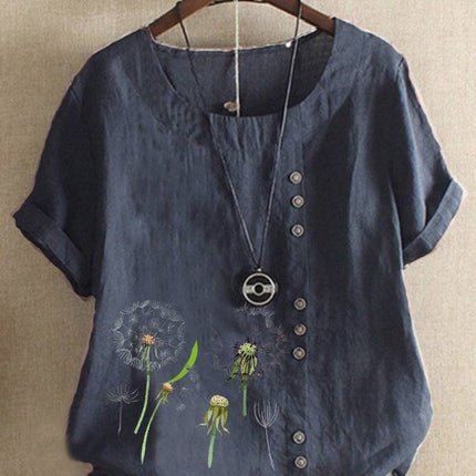 Artistic Retro Cotton And Linen Printed Casual Shirt Women's Top - Royalessencelux