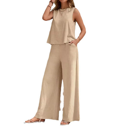 Solid Color Casual Loose Pants Sets For Women Elegant Spring Summer Women's Two Pieces Suit Full Trouser Set Female Outfit Clothes - Royalessencelux