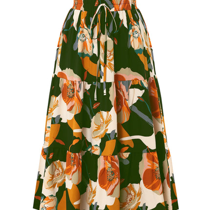 Women's Pleated Floral Print Elastic Waist Skirt - Royalessencelux