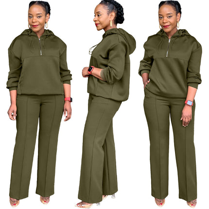 Women's Solid Color Loose Hooded Drawstring Suit - Royalessencelux