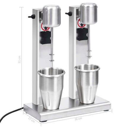 vidaXL Milkshake Mixer with Double Cups Stainless Steel 2 L - Royalessencelux