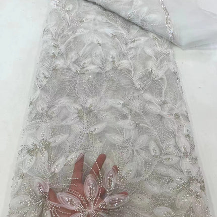 Ribbon Flower Beaded Tulle Lace Fabric Cocktail Party Occasion Evening Dress Embroidered Cloth Lace - Royalessencelux