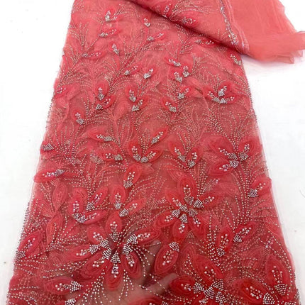 Ribbon Flower Beaded Tulle Lace Fabric Cocktail Party Occasion Evening Dress Embroidered Cloth Lace - Royalessencelux