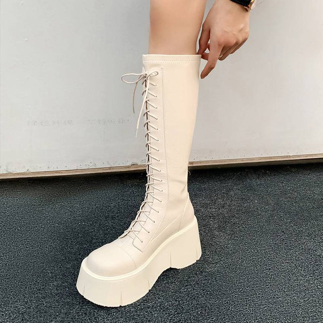 Fashion White Platform Women's High Boots - Royalessencelux