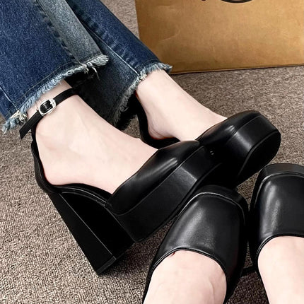 Super High Heel Platform Thick Heel Fairy White Mary Jane Shoes 12cm - Royalessencelux