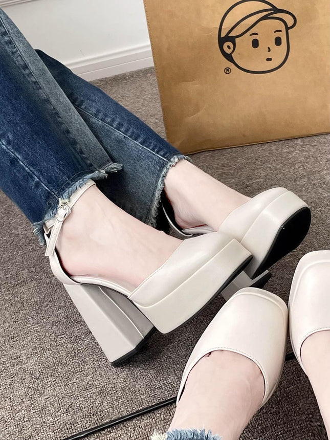 Super High Heel Platform Thick Heel Fairy White Mary Jane Shoes 12cm - Royalessencelux