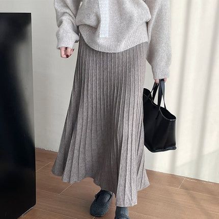 Korean Elastic Waist Knitted Pleated Skirt - Royalessencelux
